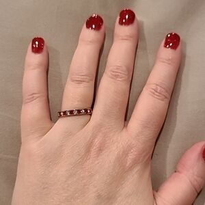 Channel set red and clear stones cubic zirconia stainless steel eternity ring